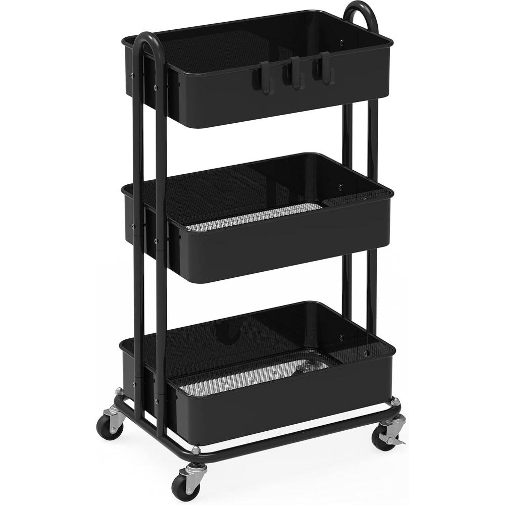 imageSimple Houseware 3Tier Heavy Duty Metal Utility Rolling Cart WhiteBlack