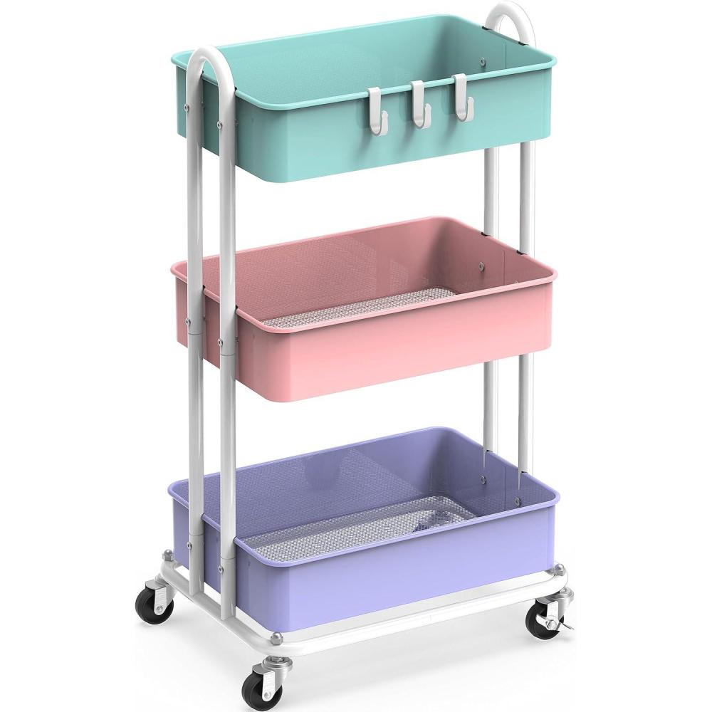 imageSimple Houseware 3Tier Heavy Duty Metal Utility Rolling Cart WhiteMuticolor