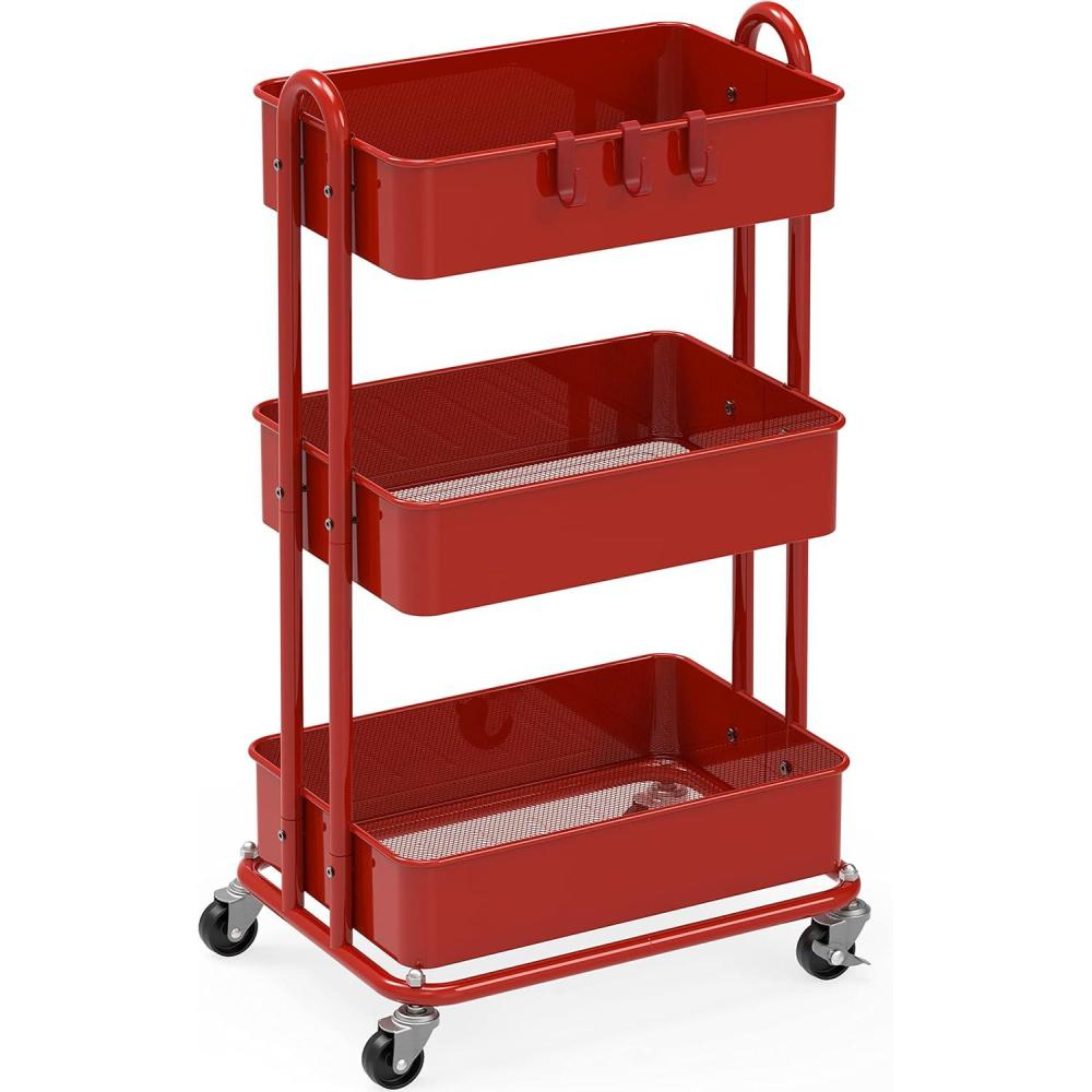imageSimple Houseware 3Tier Heavy Duty Metal Utility Rolling Cart WhiteRed