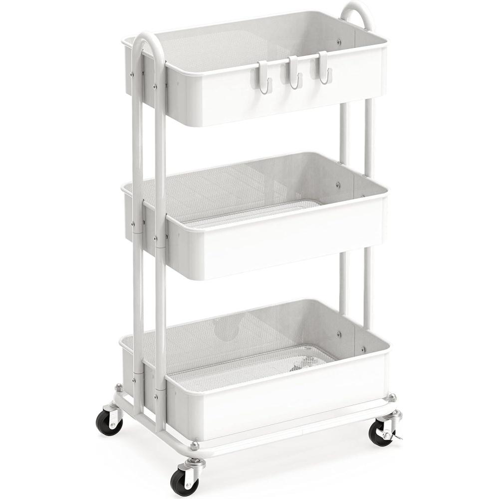 imageSimple Houseware 3Tier Heavy Duty Metal Utility Rolling Cart WhiteWhite
