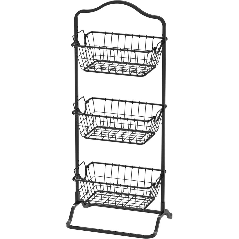 imageSimple Houseware 3Tier Rigid Wire Market Fruit Basket Stand Black3 Tier