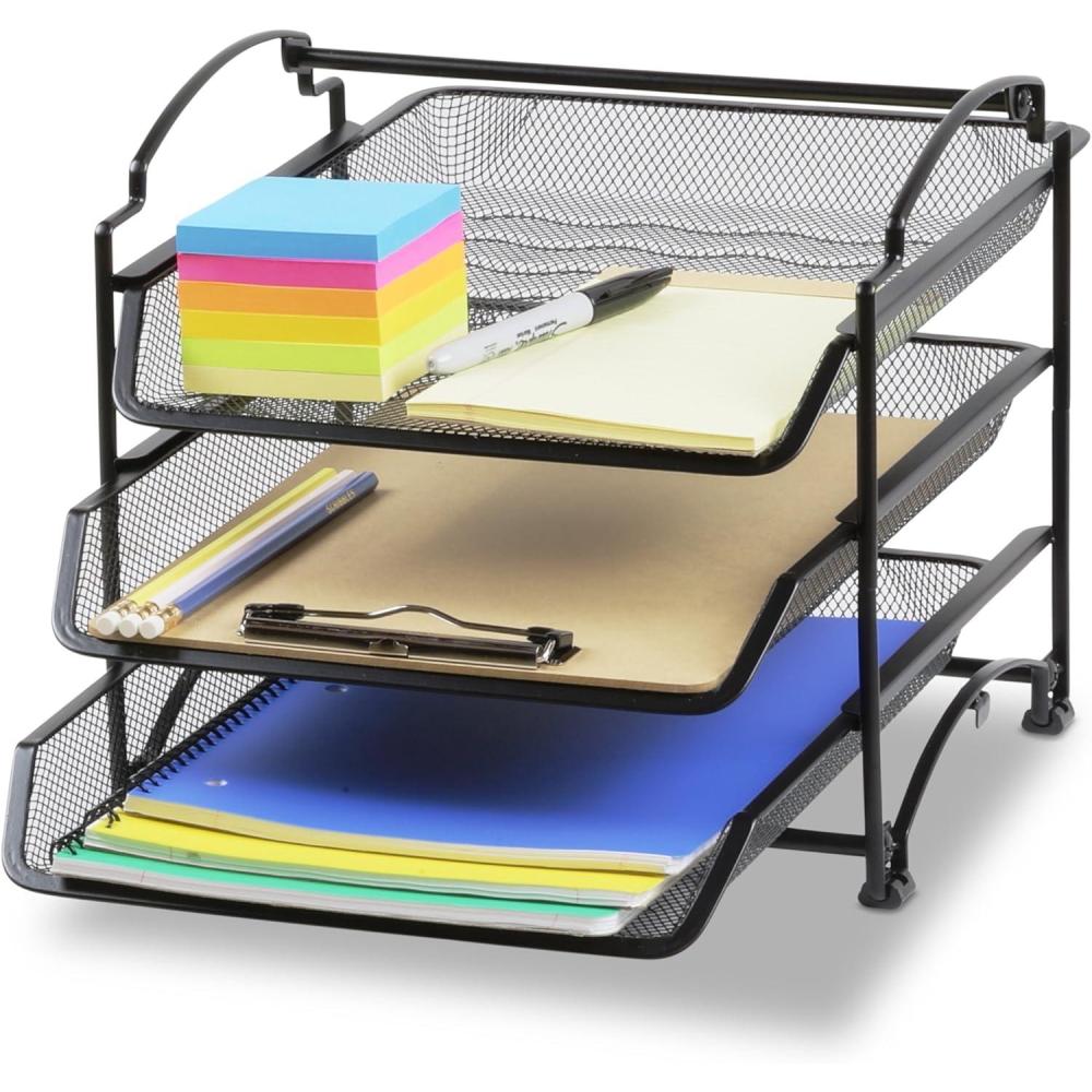 imageSimple Houseware 3Tier Stackable and Sliding Desktop Document Letter Tray Organizer Black