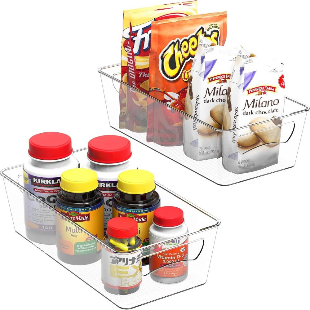 imageSimple Houseware 4 Pcs Pantry Clear Bin Storage Organizer 14quot x 7quot x 375quot2 Pack  12 x 6 x 34
