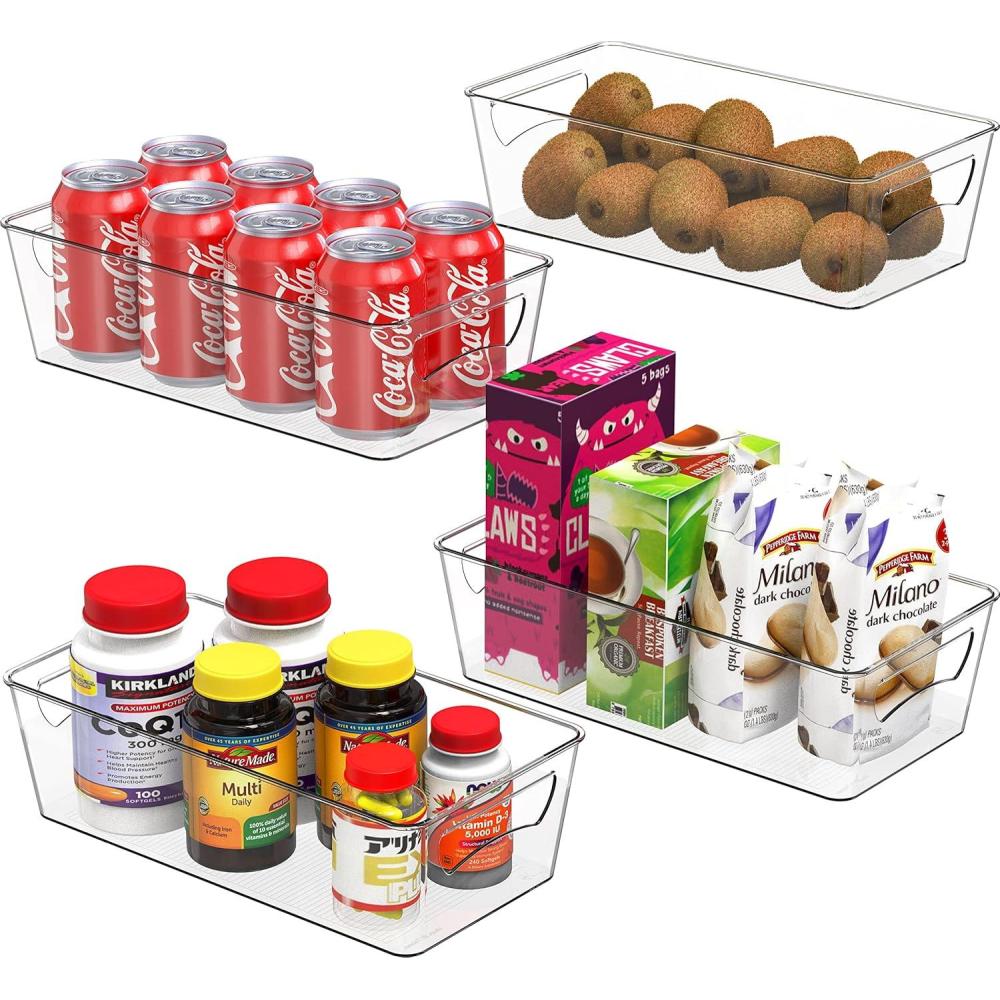 imageSimple Houseware 4 Pcs Pantry Clear Bin Storage Organizer 14quot x 7quot x 375quot4 Pack  12 x 6 x 34