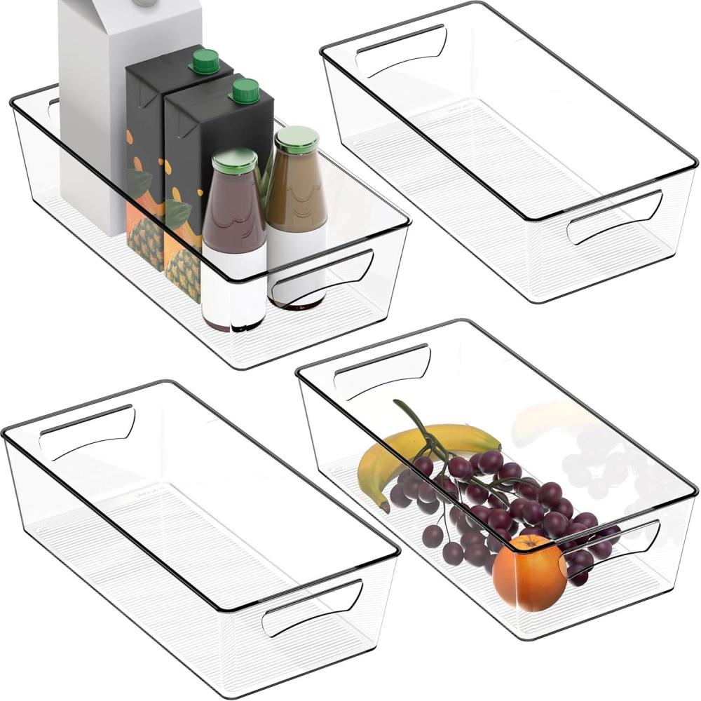 imageSimple Houseware 4 Pcs Pantry Clear Bin Storage Organizer 14quot x 7quot x 375quot4 Pack  14 x 7 x 375
