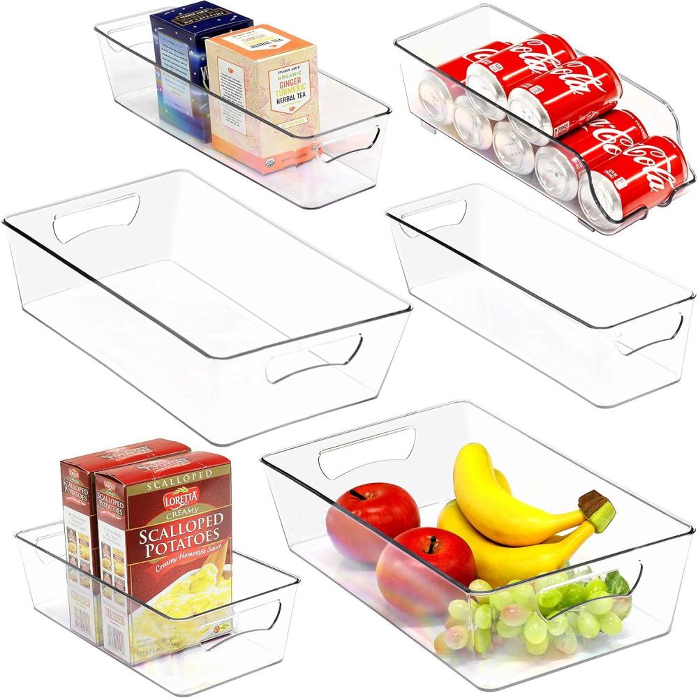 imageSimple Houseware 4 Pcs Pantry Clear Bin Storage Organizer 14quot x 7quot x 375quot6 Pack  Assorted Sizes