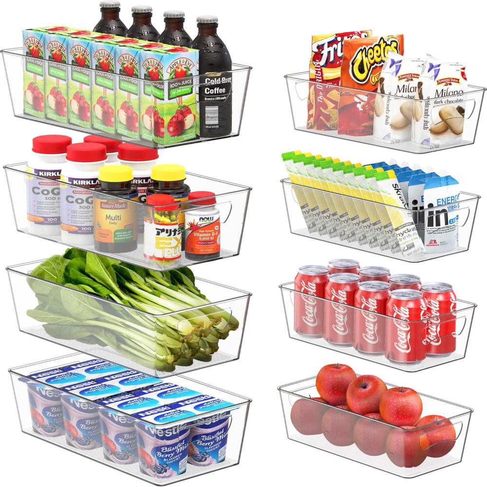 imageSimple Houseware 4 Pcs Pantry Clear Bin Storage Organizer 14quot x 7quot x 375quot8 Pack  Assorted Sizes2