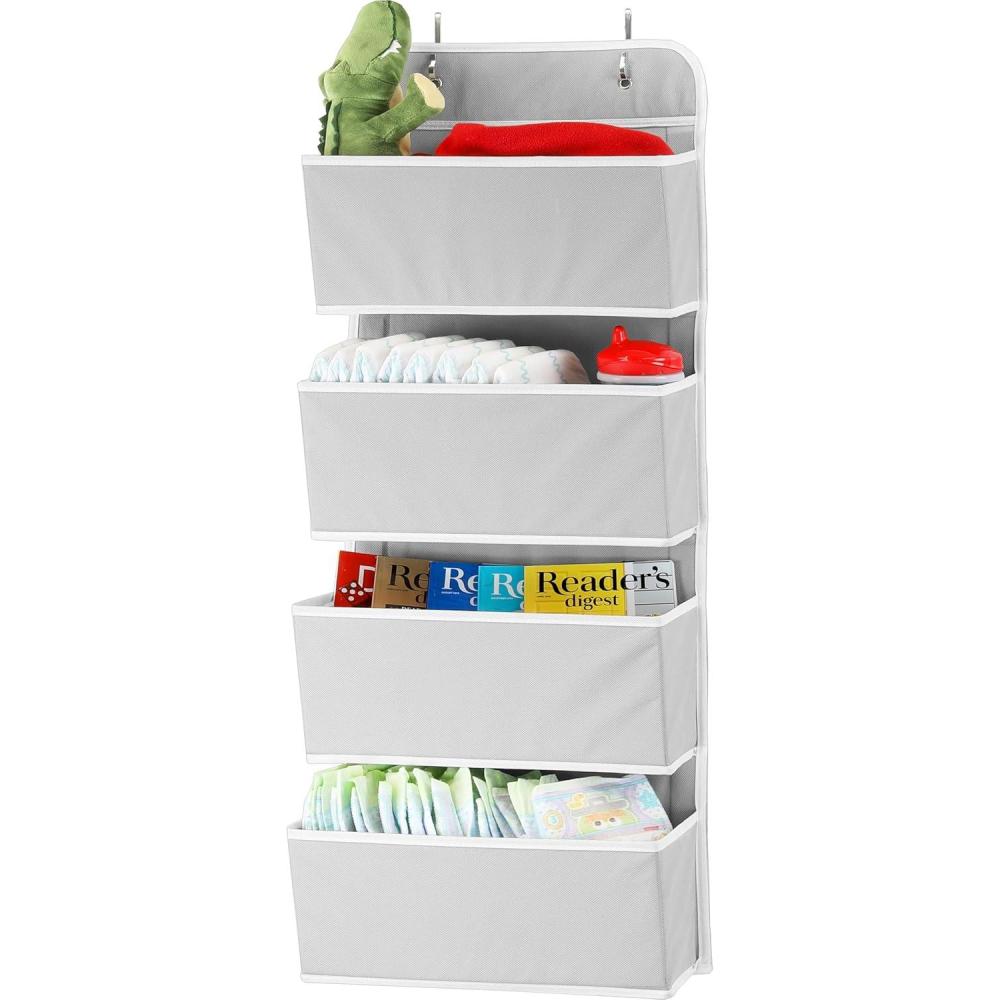 imageSimple Houseware 4 Pocket Over the Door Wall Mount Hanging Organizer BeigeGrey