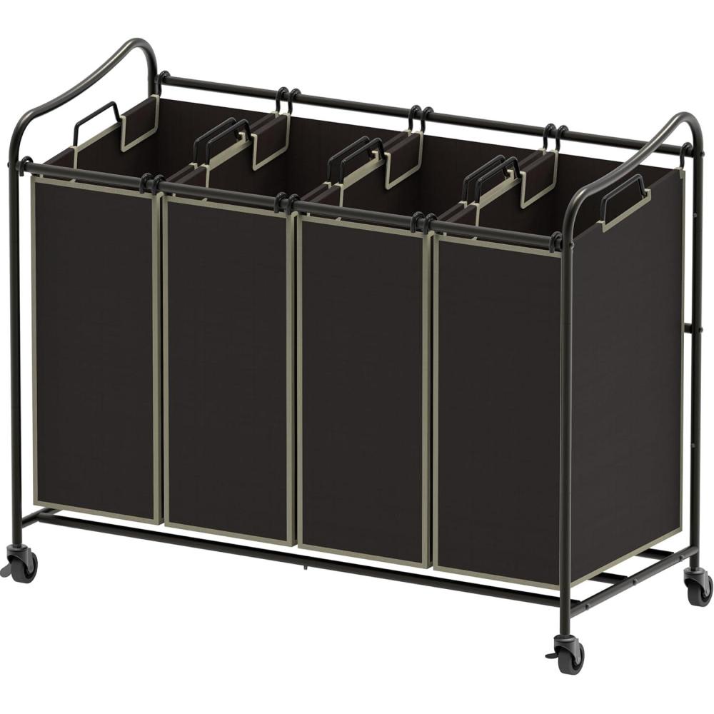 imageSimple Houseware 4Bag Heavy Duty Laundry Sorter Rolling Cart SilverBronze