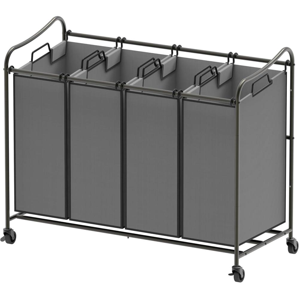 imageSimple Houseware 4Bag Heavy Duty Laundry Sorter Rolling Cart SilverDark Grey