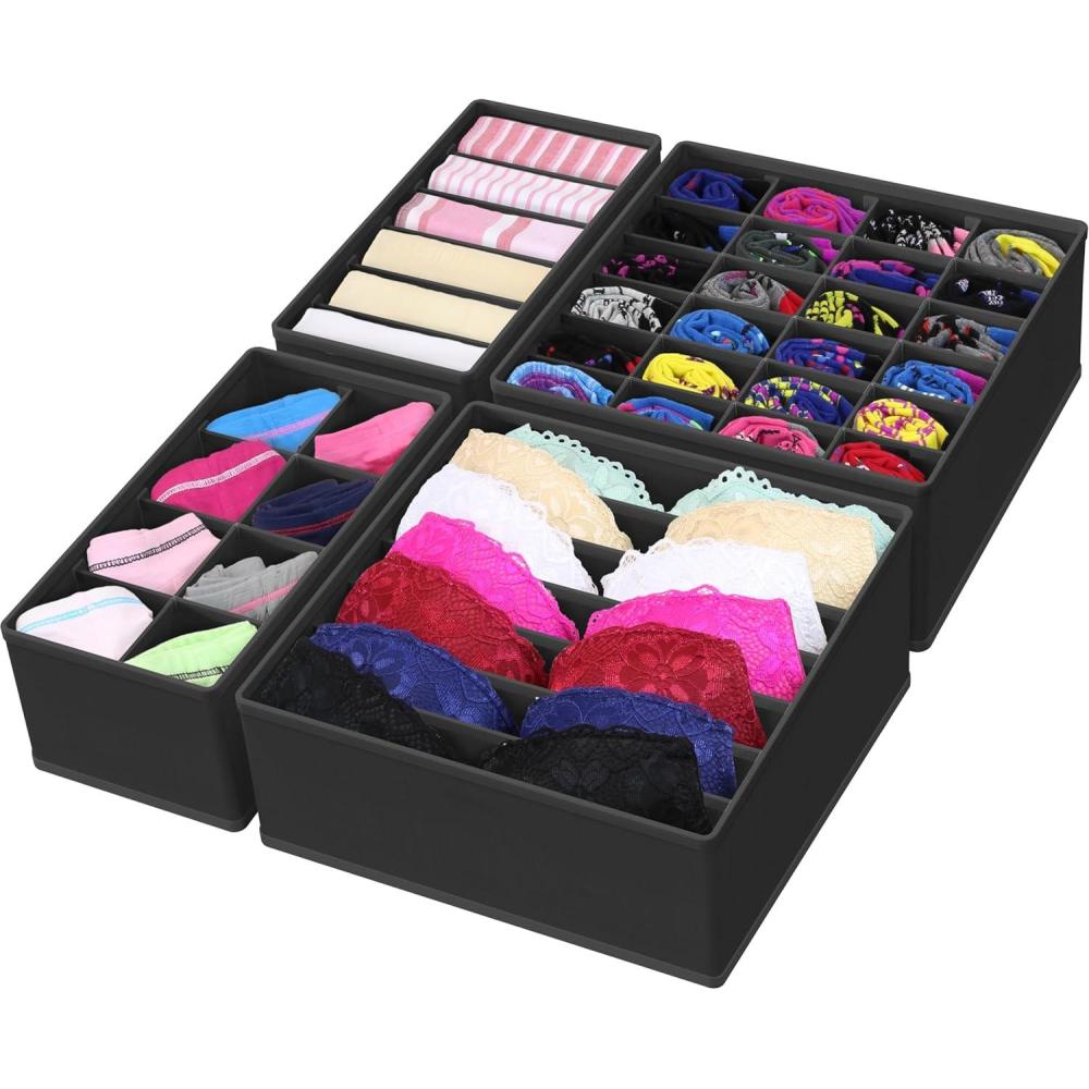imageSimple Houseware 4Pack Drawer Organizer Set  Closet Dividers for Underwear Socks Bras Scarves Ties  Foldable NonWoven Storage Boxes GrayBlack