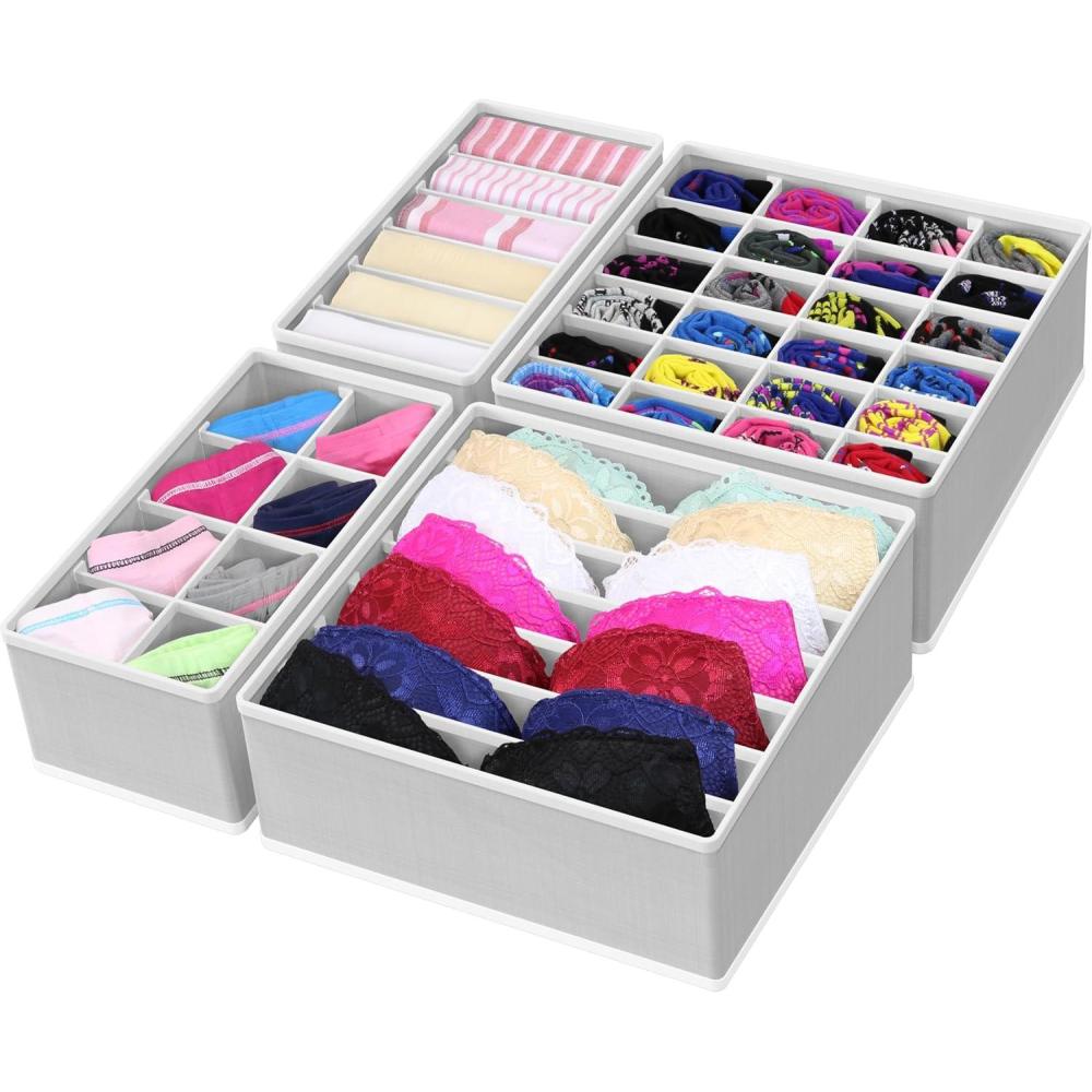 imageSimple Houseware 4Pack Drawer Organizer Set  Closet Dividers for Underwear Socks Bras Scarves Ties  Foldable NonWoven Storage Boxes GrayGray