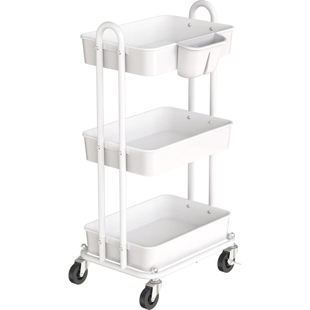 imageSimple Houseware 4Tier Multifunctional Rolling Utility Cart with Hanging Buckets WhiteWhite