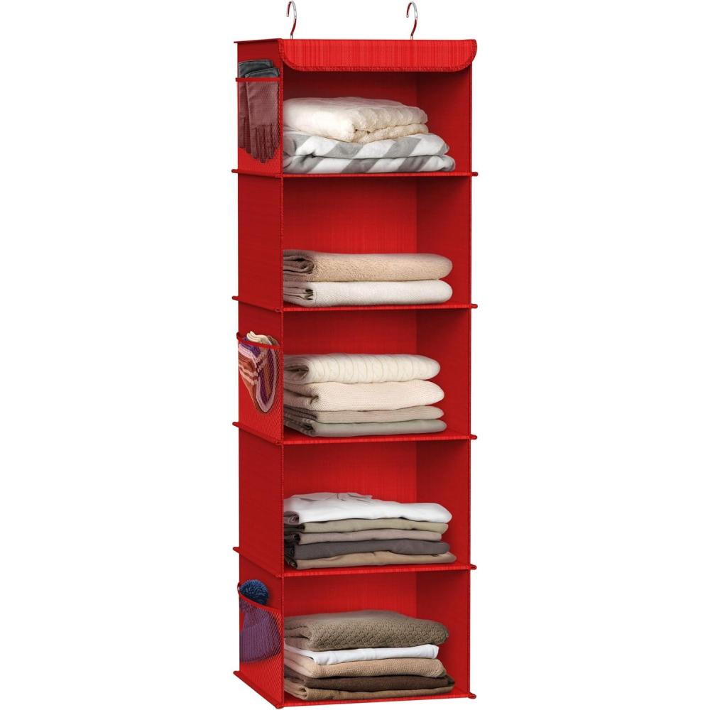 imageSimple Houseware 6 Shelf Hanging Closet Organizer GrayRed
