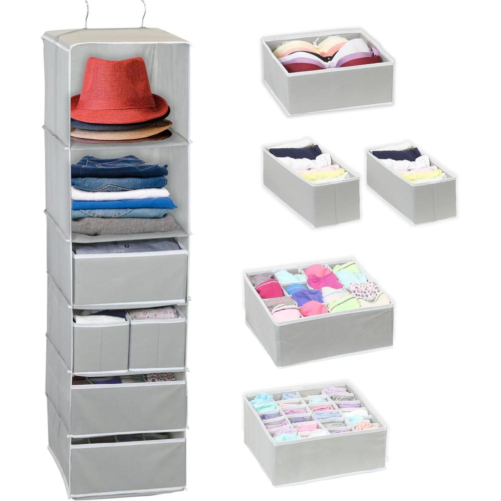 imageSimple Houseware 6 Shelf Hanging Closet Organizer with 5 Drawers Storage Gray