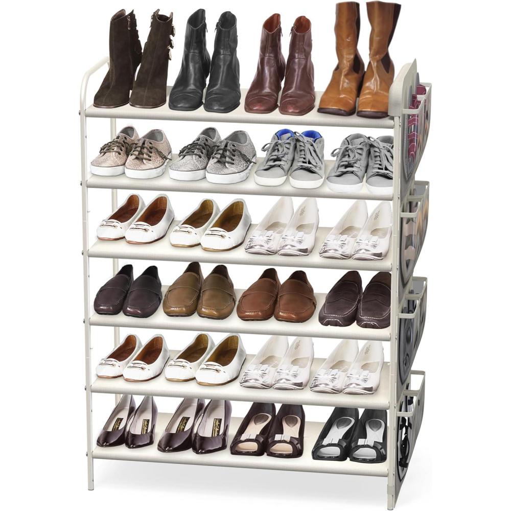 imageSimple Houseware 6Tier Shoe Rack Storage Organizer wSide Hanging Bag GreyWhite