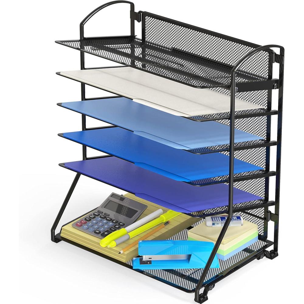 imageSimple Houseware 6Tier Sliding File Organizer Desk Letter Tray for Document and Mail Sorting BlackBlack