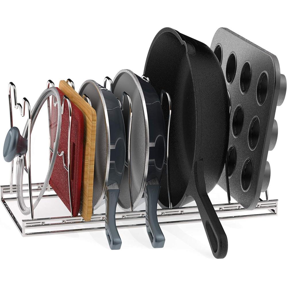 imageSimple Houseware 7 Adjustable Compartments Pot and Pan Organizer Rack Lid Holder ChromeChrome