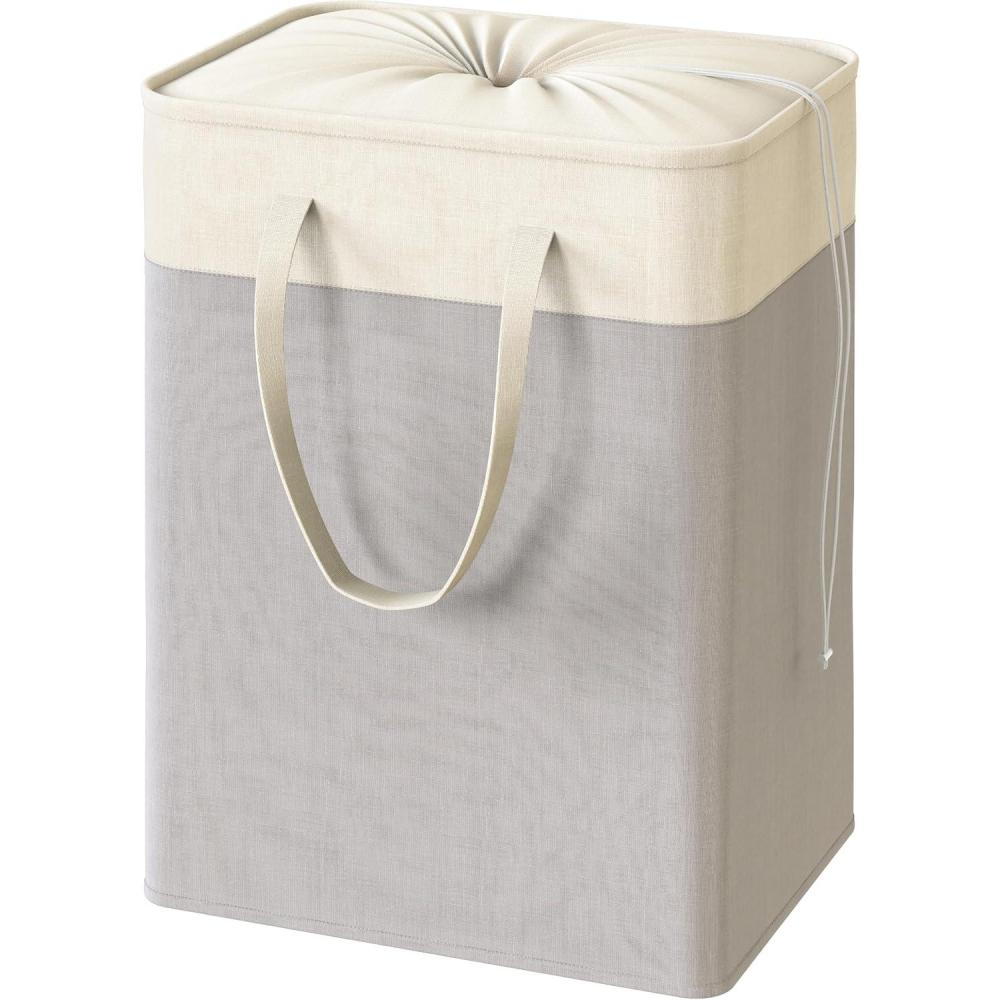 imageSimple Houseware 75L Collapsible Laundry Hamper Rectangle Cotton Basket with Drawstring Closure and Handles Gray1 Pack