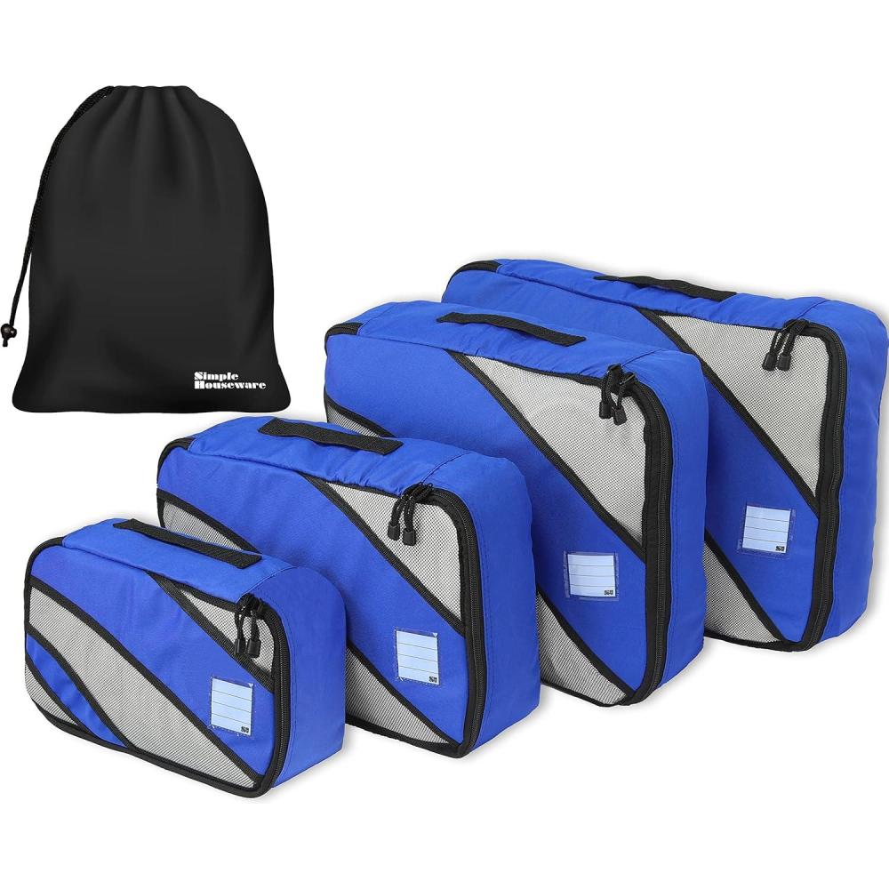imageSimple Houseware 8Set Packing Cubes for Travel Luggage Organizer with Laundry Bag Shoe Bag ampamp Clear Pocket Label BlueBlue