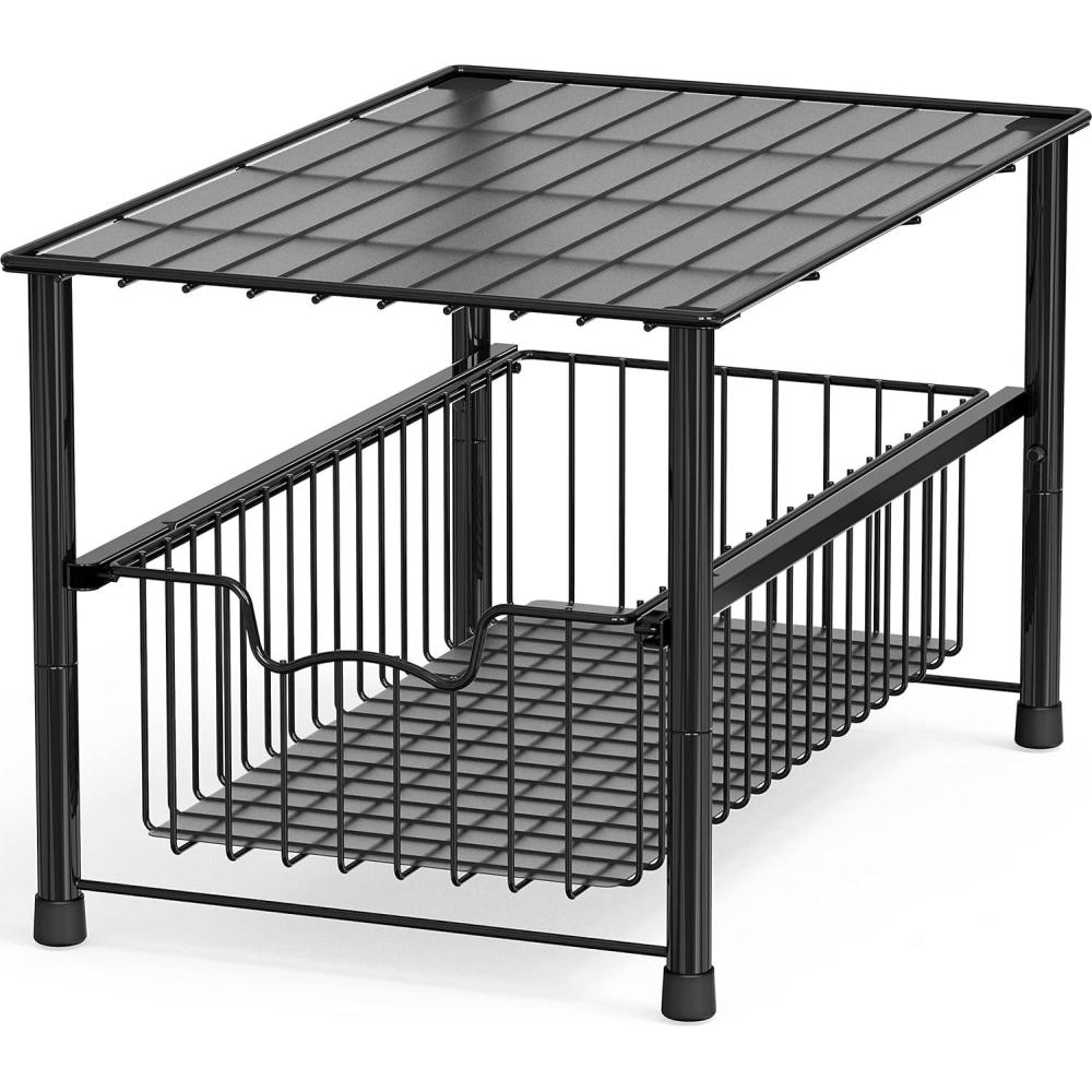 imageSimple Houseware Chrome Metal Stackable Storage Rack 1675 in L x 108 in W x 1025 in HBlack