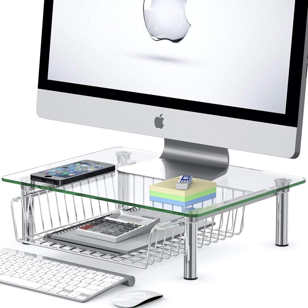 imageSimple Houseware Clear Glass Computer Monitor Stand Riser with Drawer