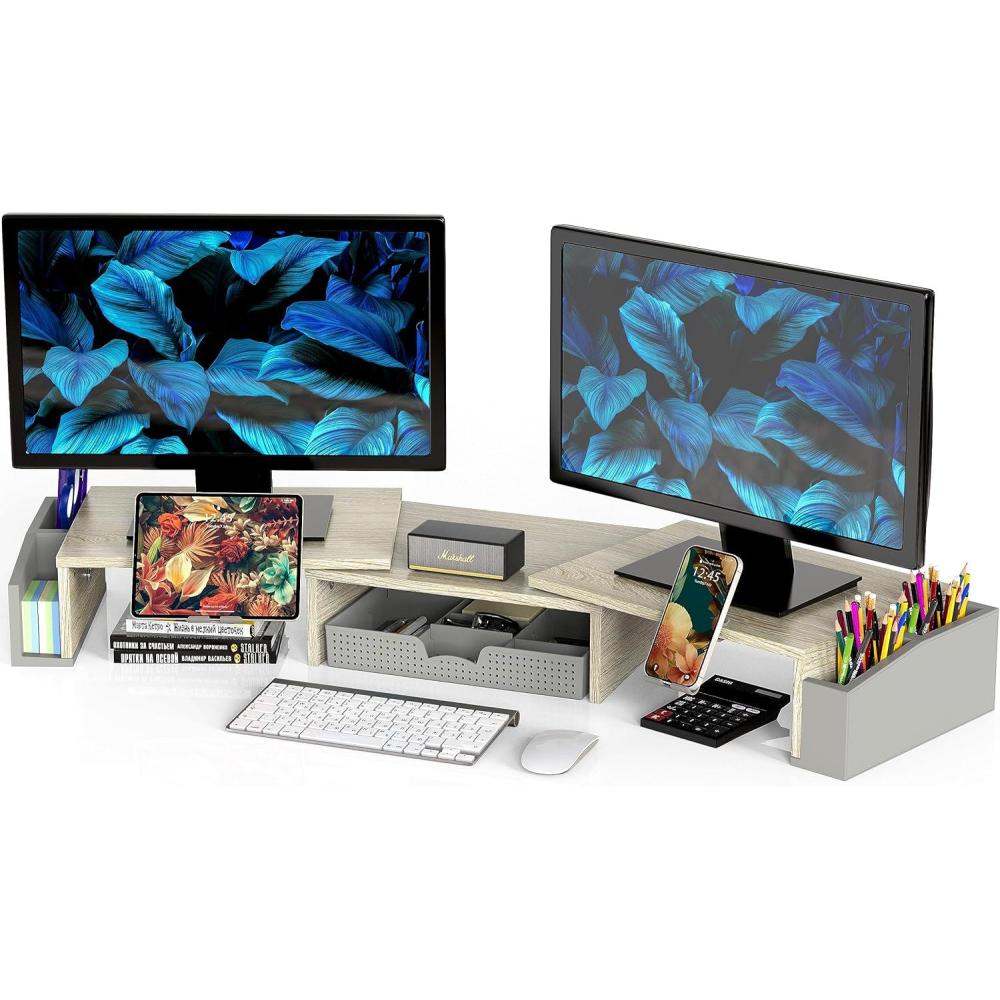 imageSimple Houseware Desk Dual Monitor Stand Riser with Drawer BlackMaple