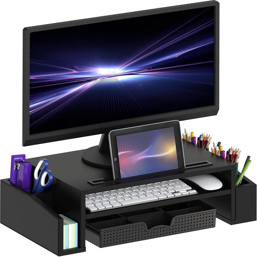imageSimple Houseware Desk Monitor Stand Riser with Adjustable Organizer tray BlackBlack