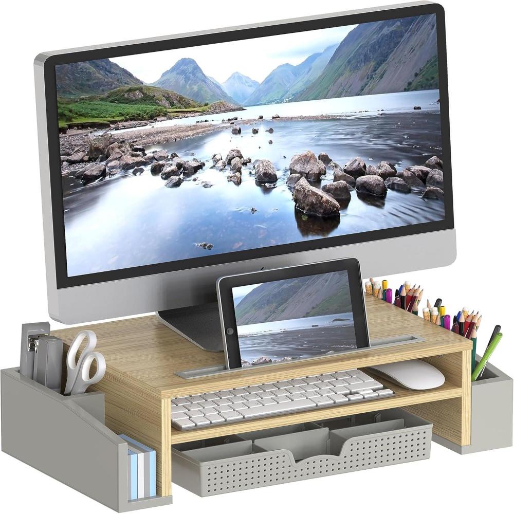 imageSimple Houseware Desk Monitor Stand Riser with Adjustable Organizer tray BlackOak