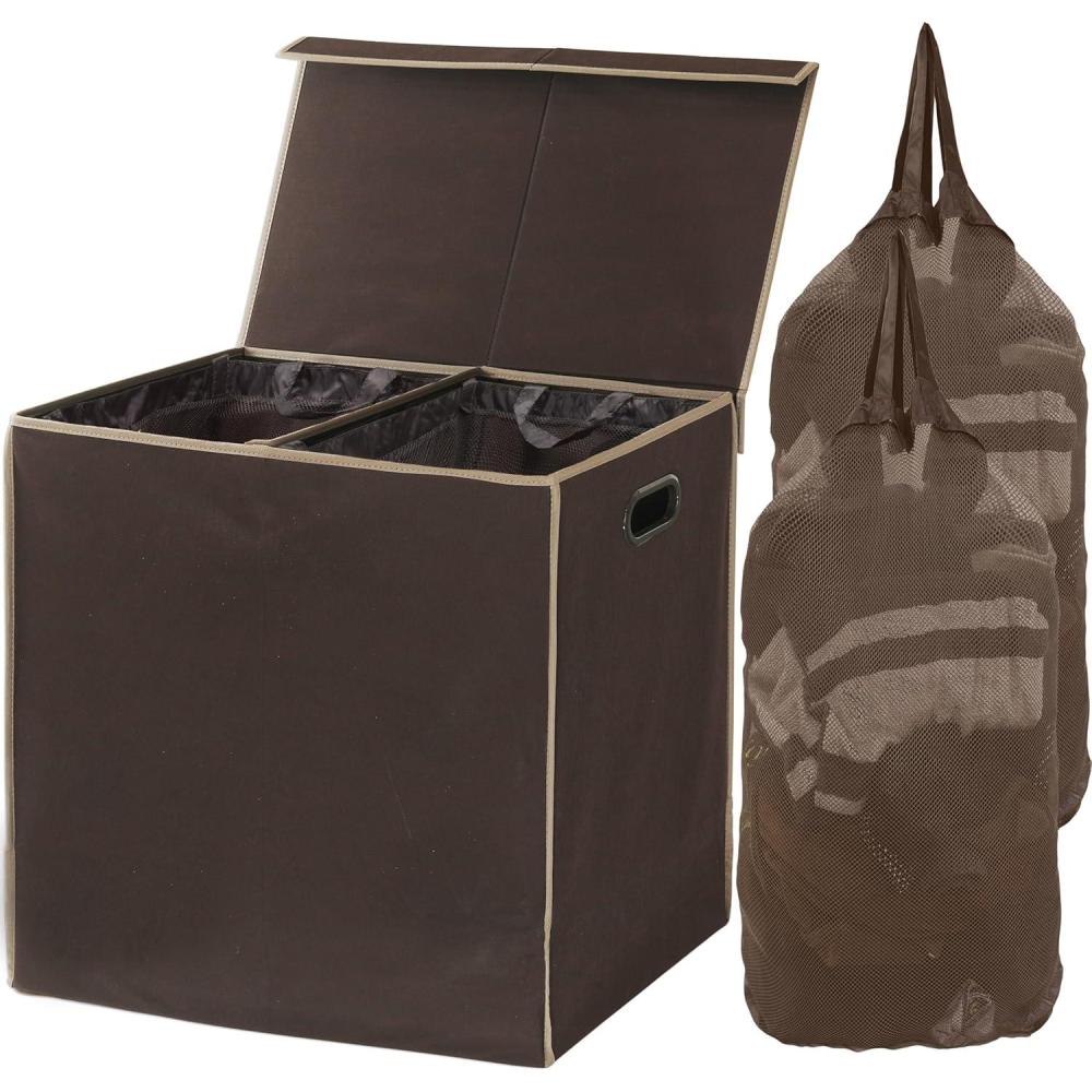imageSimple Houseware Double Laundry Hamper with Lid and Removable Bags BlackBrown