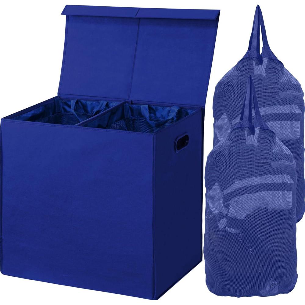 imageSimple Houseware Double Laundry Hamper with Lid and Removable Bags BlackDark Blue