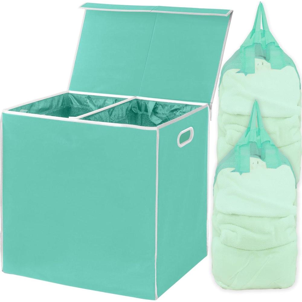 imageSimple Houseware Double Laundry Hamper with Lid and Removable Bags BlackTurquoise