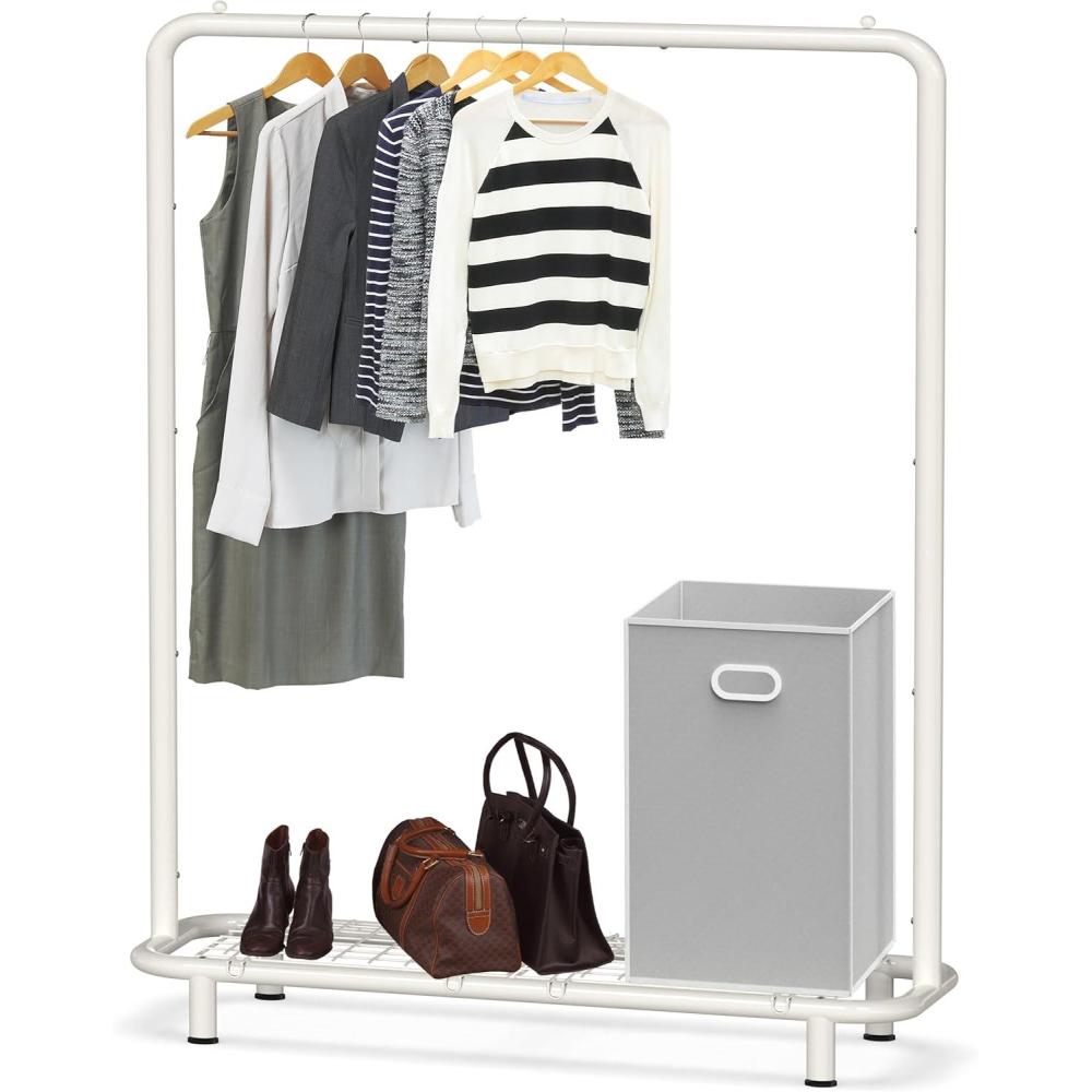 imageSimple Houseware Double Rod Clothing Garment Rack with Bottom Shelves WhiteWhite