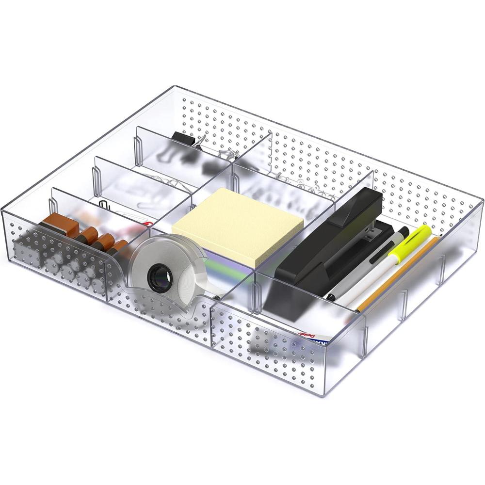 imageSimple Houseware Drawer Organizer Tray with 9 Adjustable Compartments BlackClear