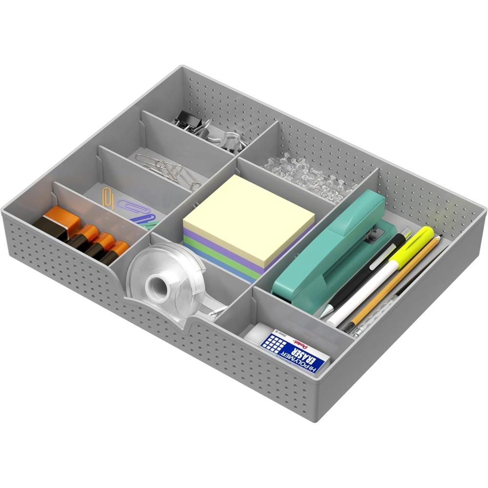 imageSimple Houseware Drawer Organizer Tray with 9 Adjustable Compartments BlackGray
