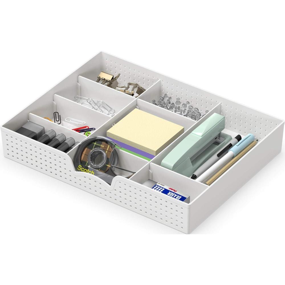 imageSimple Houseware Drawer Organizer Tray with 9 Adjustable Compartments BlackWhite
