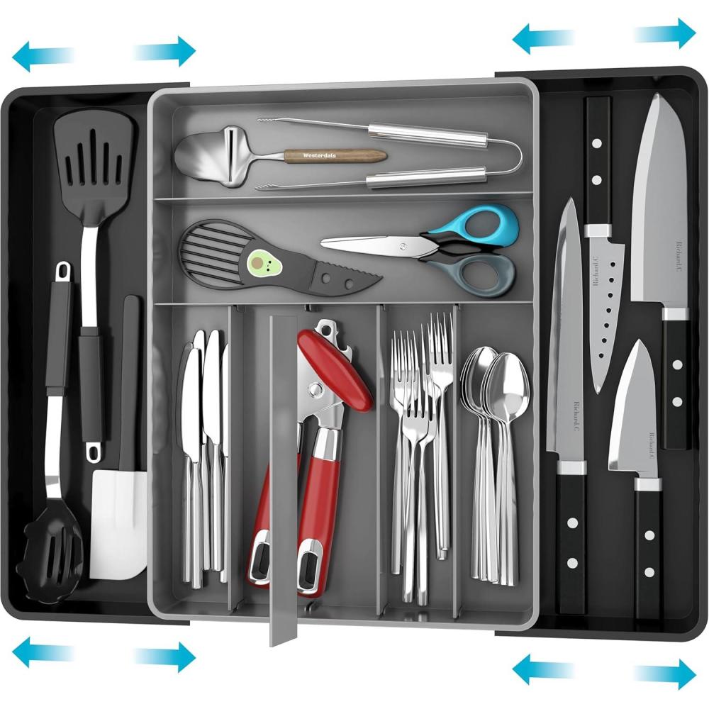 imageSimple Houseware Expandable Kitchen Drawer Flatware Organizer BlackGrayBlackGray