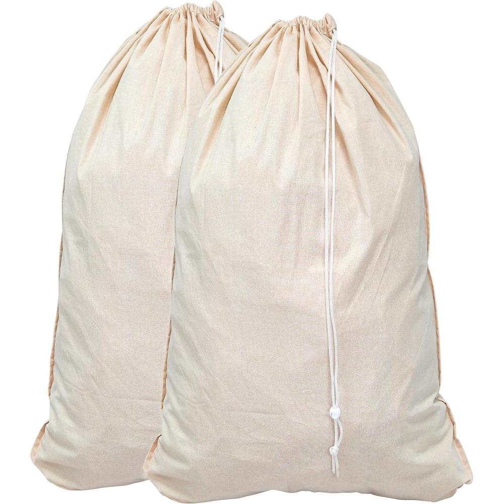 imageSimple Houseware Extra Large Natural Cotton Laundry Bag Beige 28quot x 36quot  2 Pack2 Pack