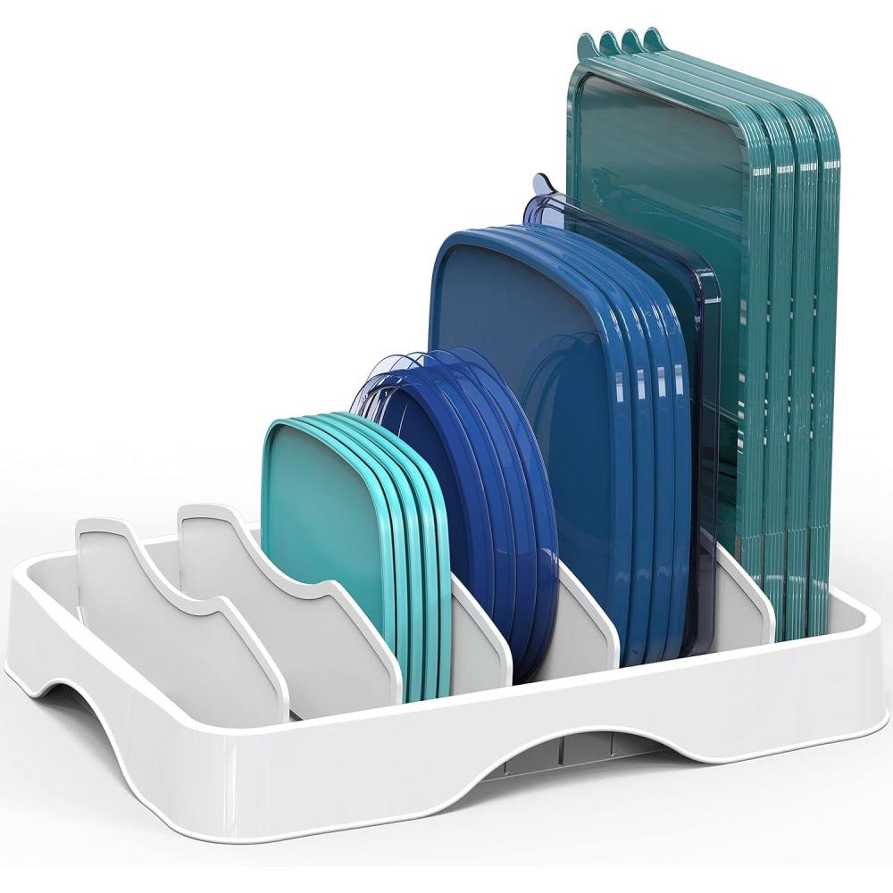 imageSimple Houseware Food Container Lid Organizer Adjustable Dividers Lids Storage 10x8 WhiteLarge  1325 x 105