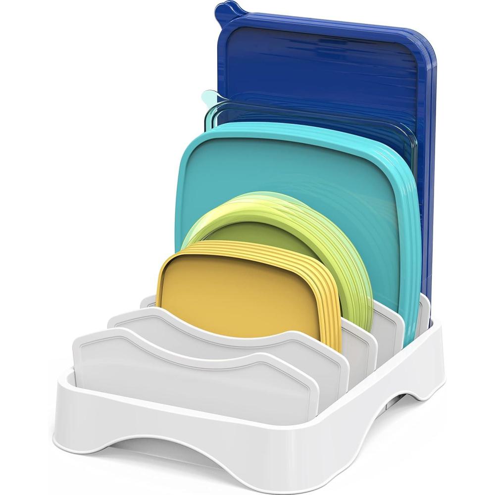 imageSimple Houseware Food Container Lid Organizer Adjustable Dividers Lids Storage 10x8 WhiteSmall  106 x 83