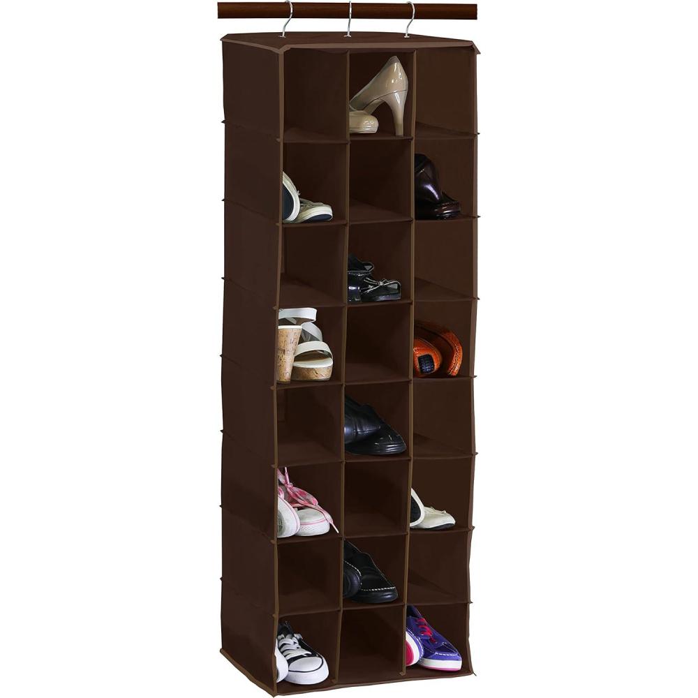 imageSimple Houseware Hanging Closet Organizers 24 Section Shoe Shelves GrayBrown