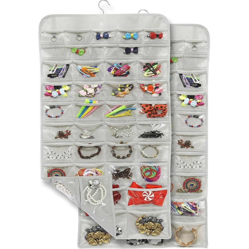 imageSimple Houseware Hanging Jewelry Storage Organizer 80Pocket with 5 Sizes for All Types of Accessories Gray2 Pack