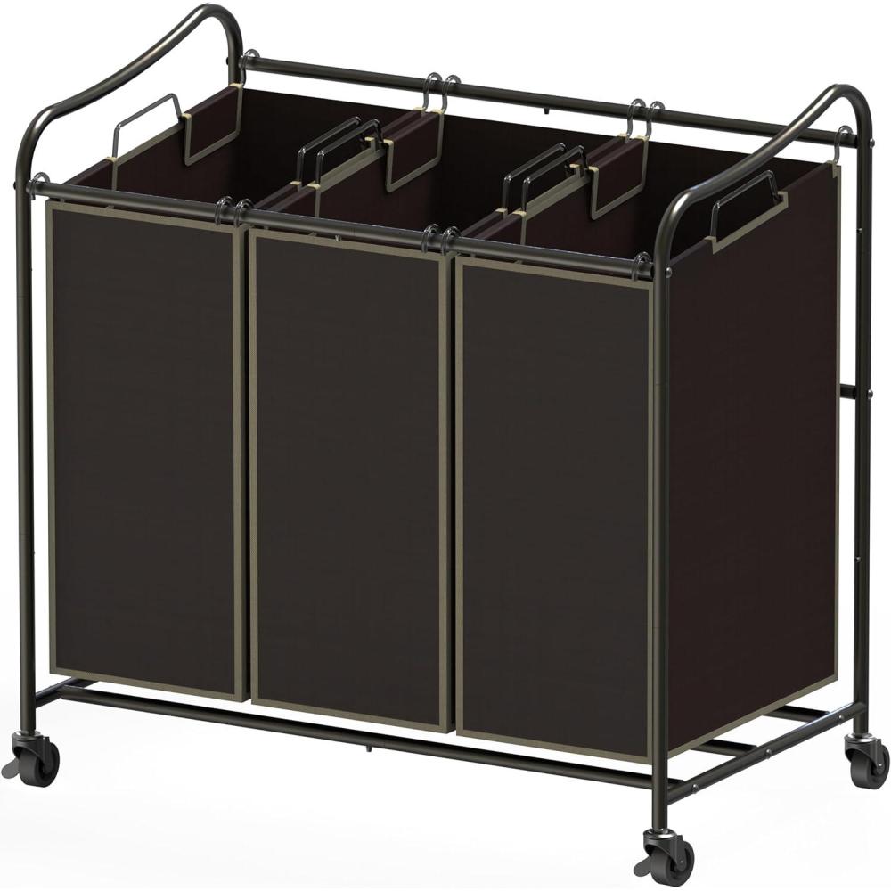 imageSimple Houseware HeavyDuty 3Bag Laundry Sorter Cart SilverBronze