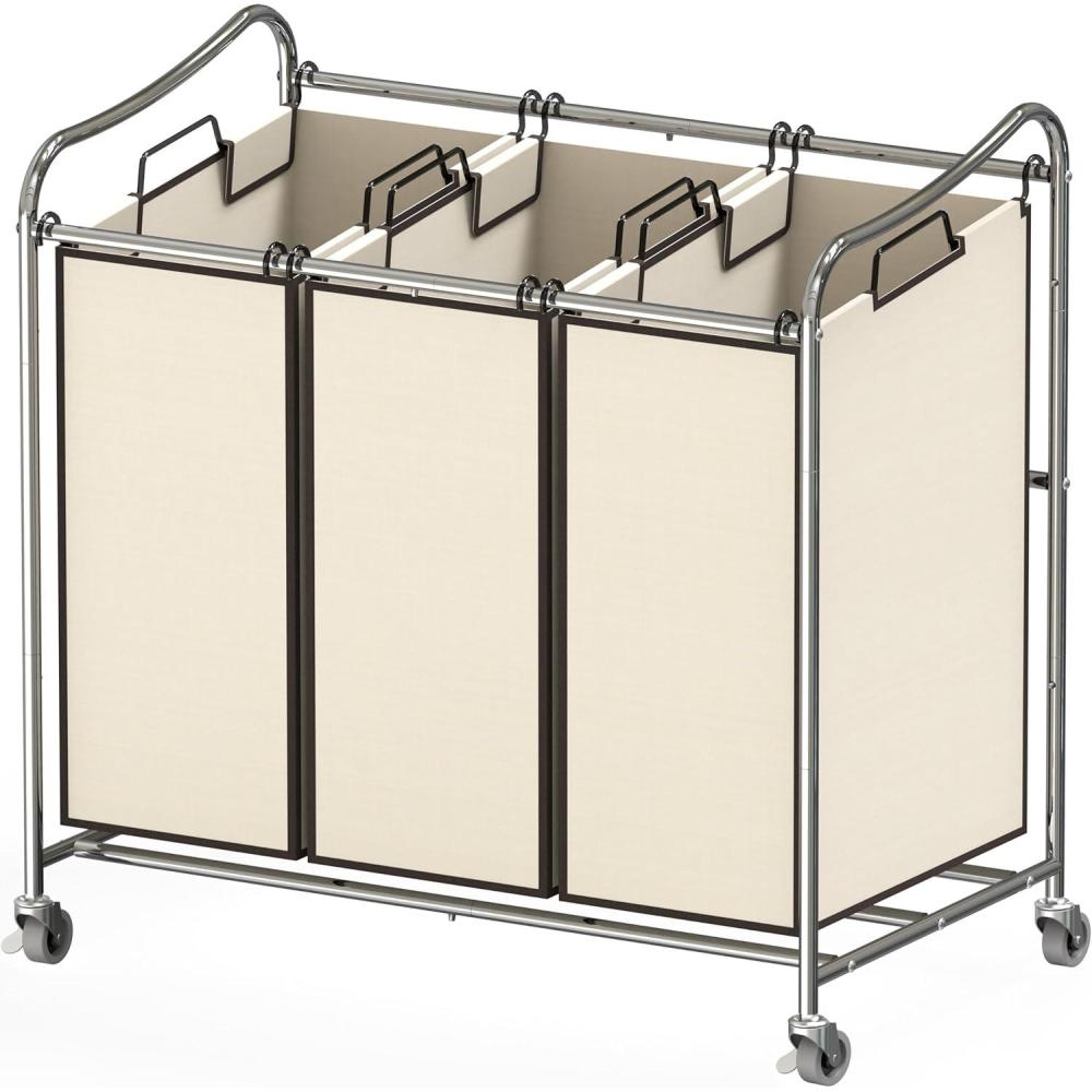 imageSimple Houseware HeavyDuty 3Bag Laundry Sorter Cart SilverChrome
