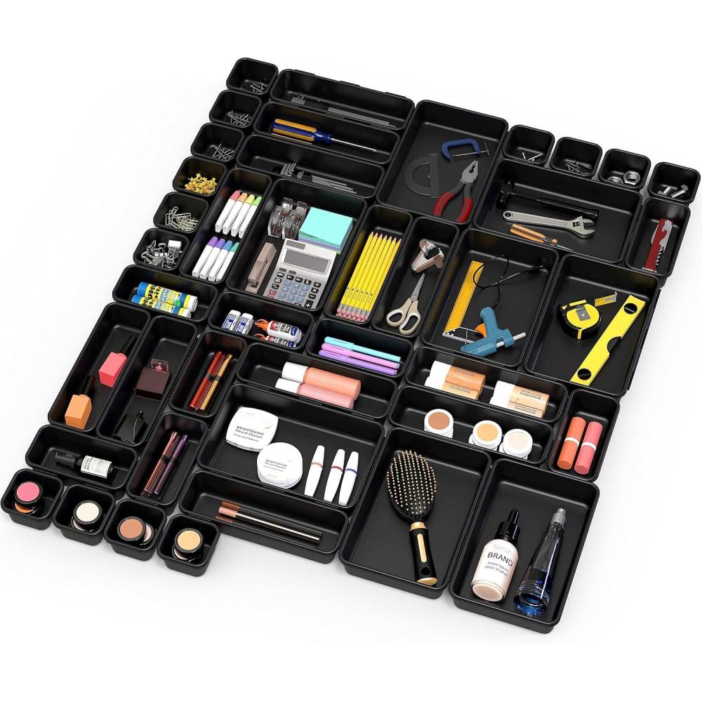 imageSimple Houseware Interlocking Desk Drawer Bins Organizer 42 Packs BlackPack of 42