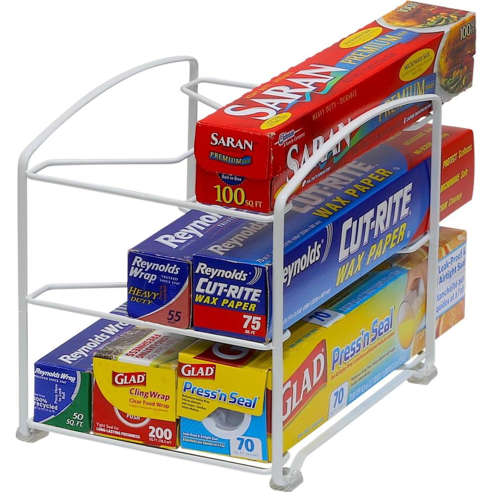 imageSimple Houseware Kitchen Box Organizer Wrap Rack Foil Holder White Set of 2White