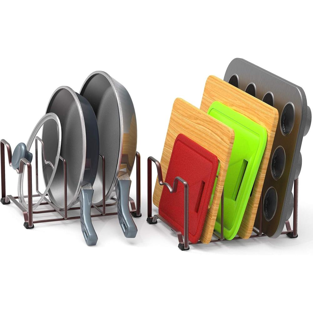 imageSimple Houseware Kitchen Cabinet Pantry and Bakeware Organizer Rack Holder Bronze  2 PackBronze