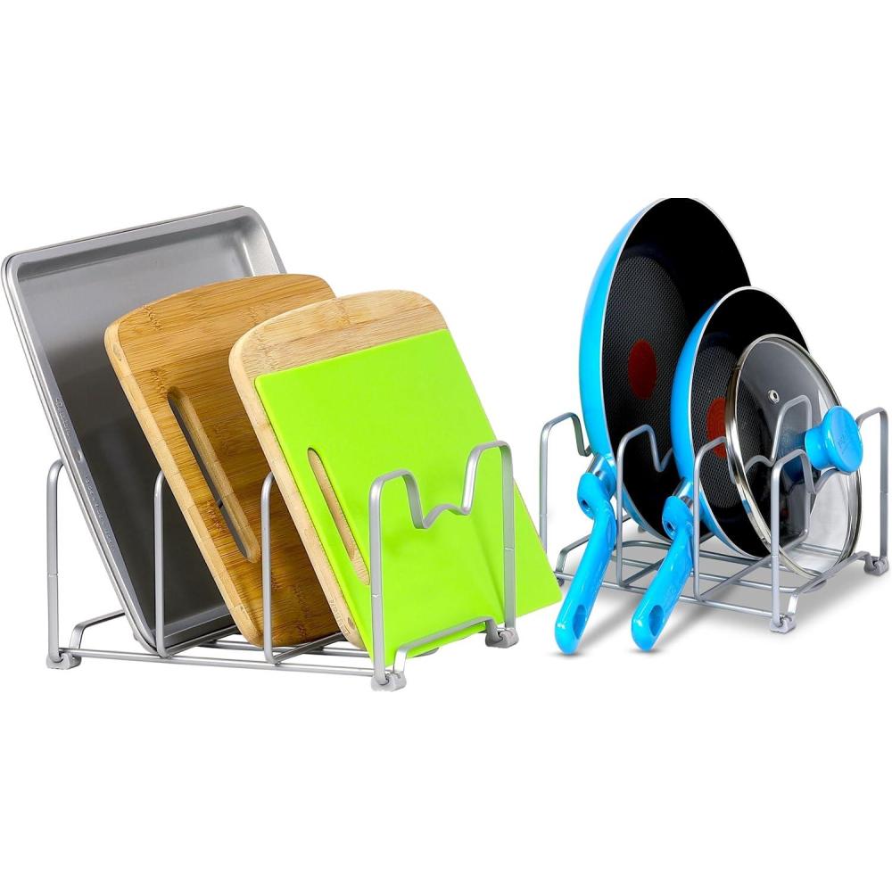 imageSimple Houseware Kitchen Cabinet Pantry and Bakeware Organizer Rack Holder Bronze  2 PackSliver