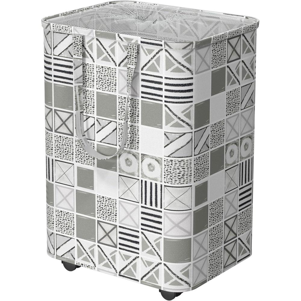 imageSimple Houseware Large 82L Laundry Basket with Wheels Collapsible Fabric Hamper with Handles BlackGray
