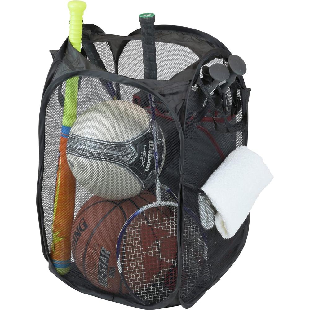 imageSimple Houseware Mesh PopUp Laundry Hamper Basket with Side Pocket Black  2 PackBlack